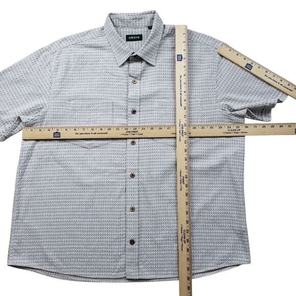 Orvis Weave Shirt Mens XL White Geometric Embroidered Short Sleeve Button Up - Picture 7 of 11